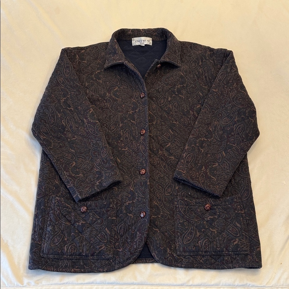 VTG 90s Jones Wear Paisley Sport Quilted Chore Jacket - Dark Brown/Blue, sz L